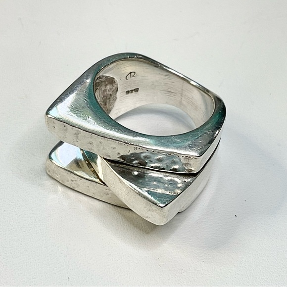 Bold Sterling Silver Statement Ring SZ 7.5 Hammered + Smooth - Picture 3 of 6